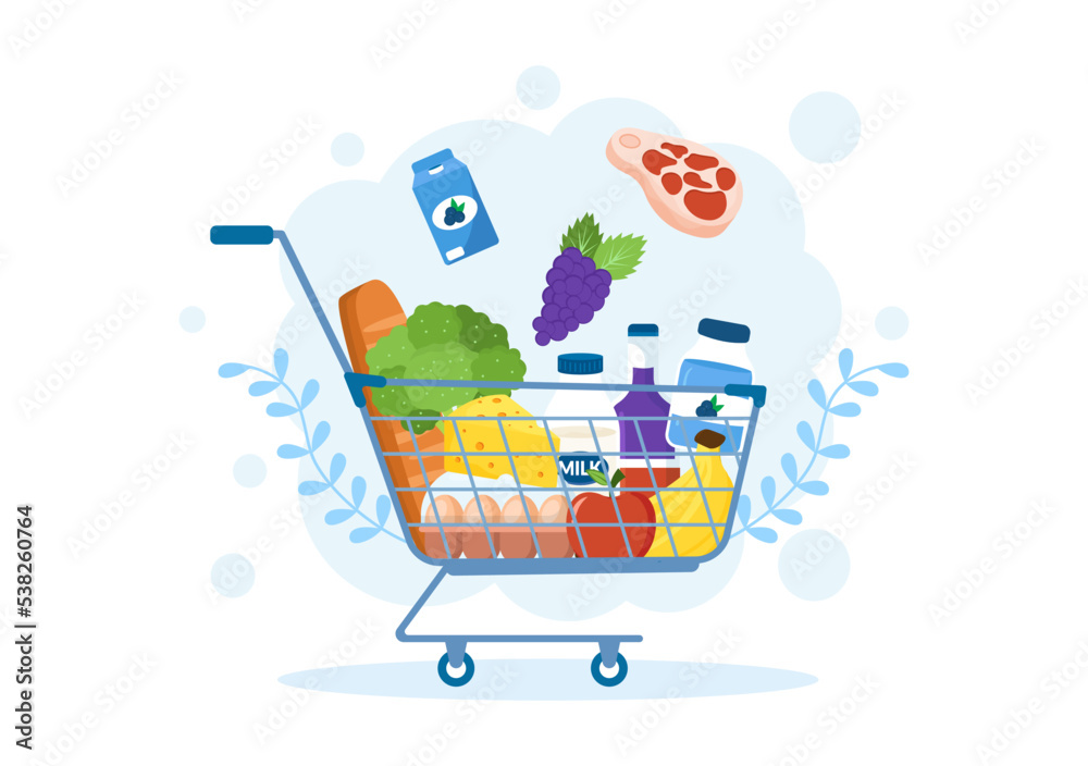 Grocery Store or Supermarket with Food Product Shelves, Racks Dairy ...