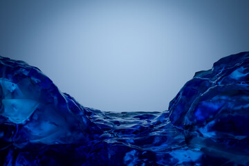 Wall Mural - 3d render platform and natural podium background, glowing blue crystal mountan with light at night f