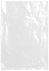 plastic transparent cellophane bag on white background. the texture looks blank and shiny. the plast