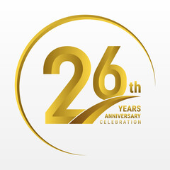 Wall Mural - 26th Anniversary Logo, Logo design for anniversary celebration with gold color isolated on white background, vector illustration