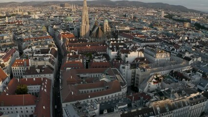 Sticker - Sunrise over St. Stephens Cathedral. Vienna, Austria	- 4k Aerial Drone Footage
