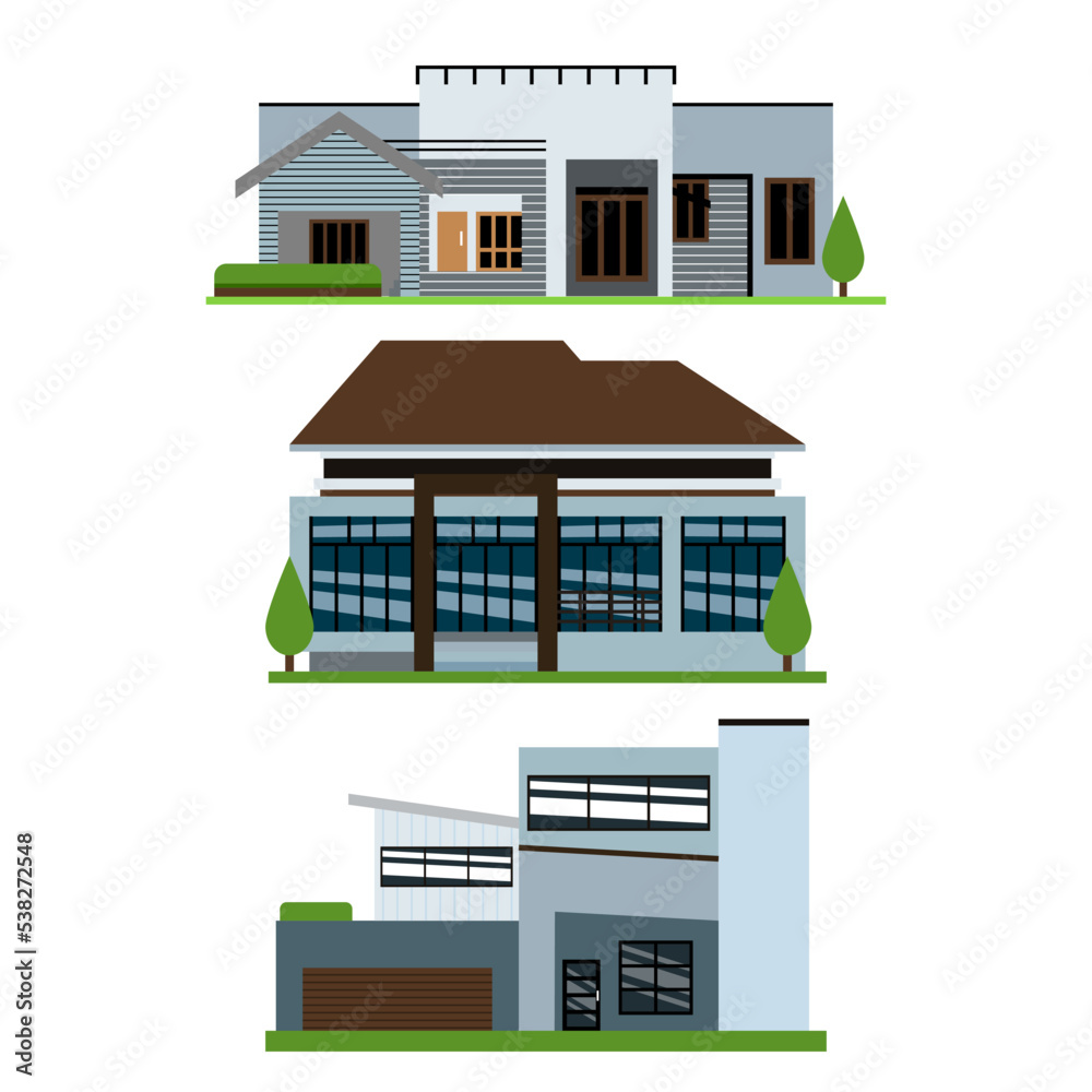 House exterior vector illustration front view with roof. Modern ...