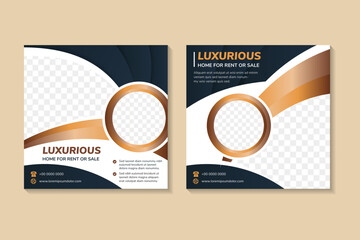 Poster - Luxury and Professional Social Media Square Banner Set Template in dark grey and Gold for Online and Offline Marketing Promotion of Corporate Campaign and Event. space for photo collage and text.