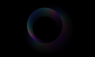 Wall Mural - abstract circles dot line pattern round frame colorful spectrum light blue green gradient isolated on black background. Vector illustration in concept digital, technology, modern, science.