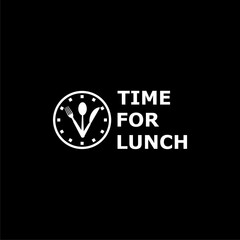 Sticker - Text sign showing Time For Lunch icon isolated on dark background