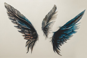Aufkleber - Beautiful multicolored bird feathers, digital illustration.