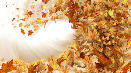 Wall Mural - autumn leaves wind air background like sea wave