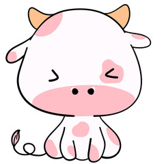 Cute doodle pink cow poses baby shower with nursery cow face smiling, wink one eye, close eye