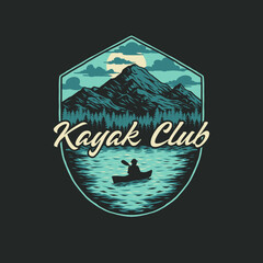 Kayak t shirt graphic design, hand drawn line style with digital color, vector illustration