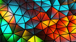 Abstract colorful mosaic background, multicolored polygons on black, trangle shapes stained glass, 3D render illustration.