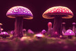 Magic Mushrooms on the ground , colorful trippy concept, background