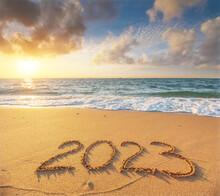 2023 Year On The Sea Shore During Sunset.