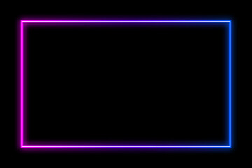 The purple horizontal frame design concept. Abstract neon light creative border isolated on black background. Vector