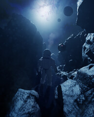 Wall Mural - astronaut on alien planet, 3d illustration