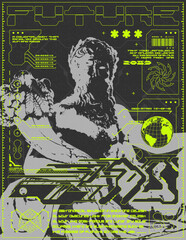 Wall Mural - poster with a human statue. in a futuristic style, with techno design elements, a print for a clothi