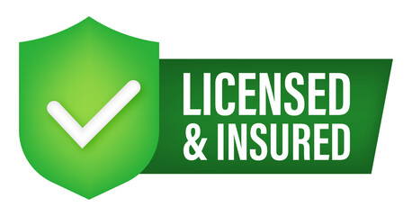 licensed and insured vector icon with tick mark and shield