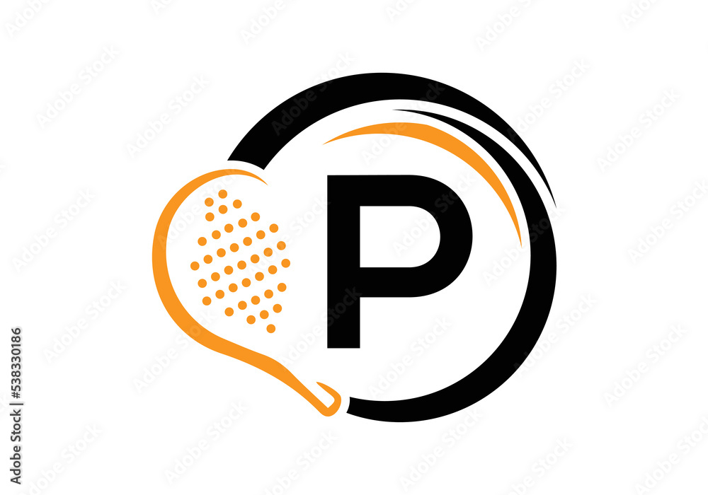 Letter P With Padel Racket Letter P Padel Racket Logo Design Vector Template. Beach Table Tennis ...