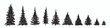 Pine tree silhouettes collection, hand drawn doodle sketch, black and white vector illustration