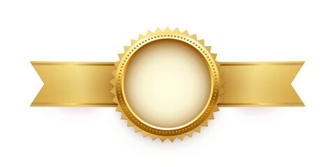 Wall Mural - 3d gold medal on ribbon, seal trophy and circle medallion with frame for official winner