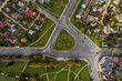 aerial view of road interchange or highway intersection. Junction network of transportation taken by drone.