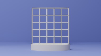 Poster - blue background with white geometry pedestal or podium mockup, empty platform for product showcase and presentation, 3d rendering