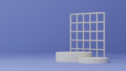 Poster - blue background with white geometry pedestal or podium mockup, empty platform for product showcase and presentation, 3d rendering