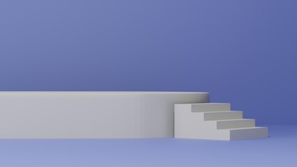 Poster - blue background with white geometry pedestal or podium mockup, empty platform for product showcase and presentation, 3d rendering