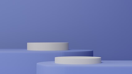 Poster - blue background with white geometry pedestal or podium mockup, empty platform for product showcase and presentation, 3d rendering
