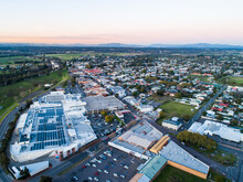 Aerial View Of Shopping Centre And Carparks In Town Of Singleton