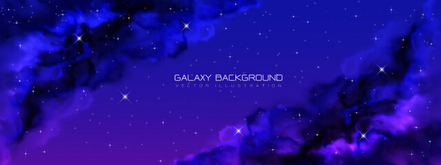 Wall Mural - Space background realistic purple nebula shining stars cosmos stardust milky way galaxy infinite universe and starry night vector