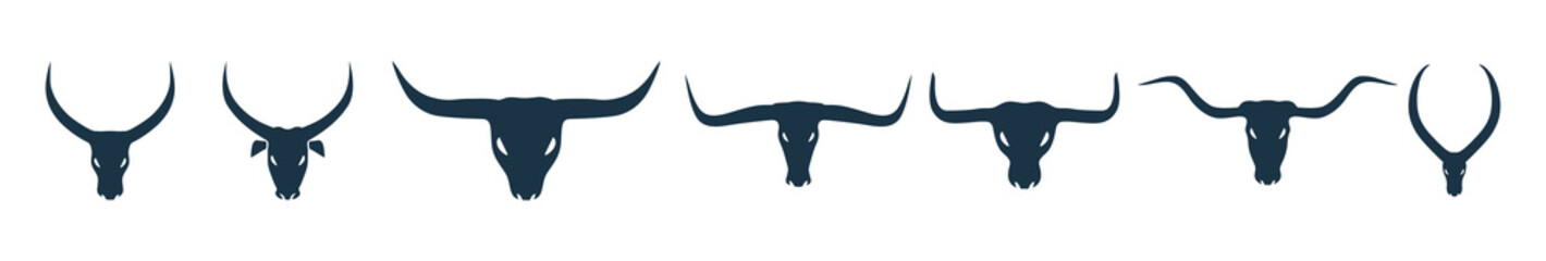 Bull and cow head logo icon vector. Silhouette of Bull and cow head with big horn