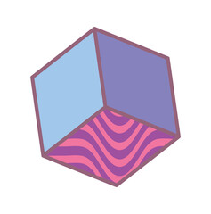 Aufkleber - Psychedelic cube concept. Geometric multicolored figure. Back to 80s and 90s. Era of hippies, positivity and optimism. Graphic element for printing on fabric. Cartoon flat vector illustration