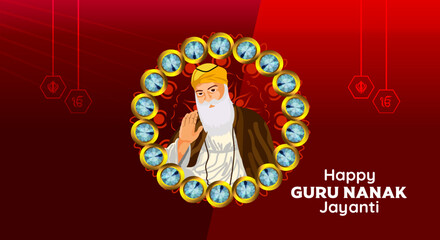 Wall Mural -  Guru Nanak Jayanti, Guru Purab and Guru Prakash of Guru Nanak Dev ji Greeting Card