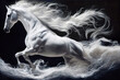 Gorgeous white horse running through the water, stunning oil painting generated by Ai, is not based on any original image, character or person