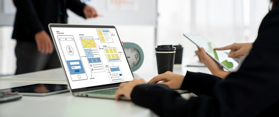 Poster - ux ui design process for modish mobile application and website . creative prototype of wireframe for