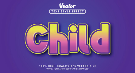 Wall Mural - Editable text effect, Child text with color yellow blue and purple with modern style