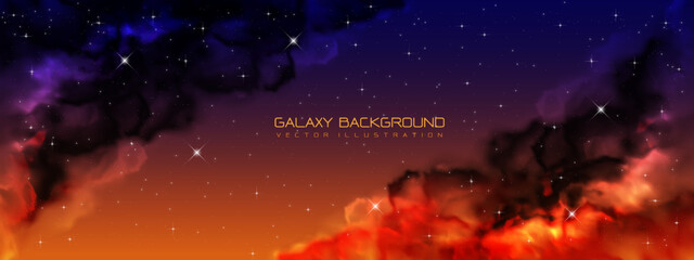 Wall Mural - Space background realistic purple red nebula shining stars cosmos stardust milky way galaxy infinite universe and starry night vector