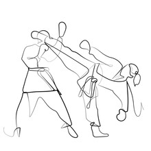 Continuous Line Art Karate Kung Fu Kick Dual Competition Minimalist Vector Illustration 