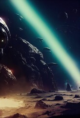 alien planet sci-fi outer space vertical wallpaper 3d illustration with copy space for mobile screen