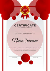 Certificate of achievement red template design with gold badge and border for business, award, honor and school