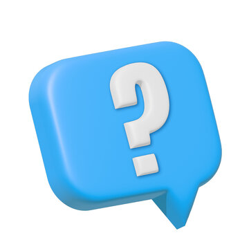 3D Question mark speech bubble icon. Blue Message box with question sign. FAQ symbol concept. Cartoon Question mark speech bubble icon isolated on white background. 3D Rendering