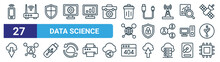 Set Of 27 Outline Web Data Science Icons Such As Connection, Router, Shield, Cable, Security Shield, Networking, , Cpu Vector Thin Line Icons For Web Design, Mobile App.