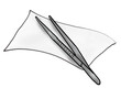 Wound care concept: Clipart of a hand drawn tweezer on a compret in comic style