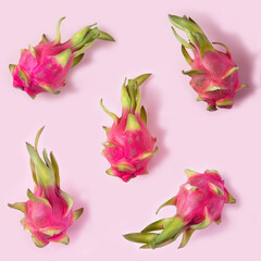 pitahaya, dragon fruit, on a pink background, pattern