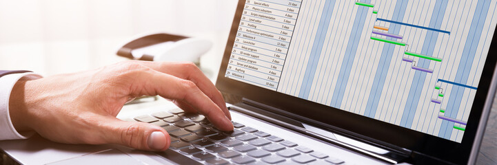 Poster - Businessperson Analyzing Gantt Chart On Laptop