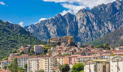 corte, a beautiful city in the mountains on the island of corsica, a view of the city and the mounta