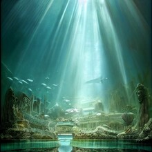 Lost City Of Atlantis Mermaids Art Illustration.