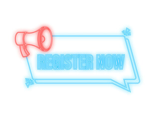 Aufkleber - megaphone label with register now. neon icon. web design. vector stock illustration