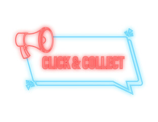 Aufkleber - Megaphone click and collect neon banner. Flat style. Website vector icon. Vector stock illustration