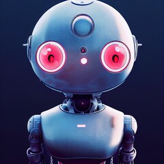 Poster - Cute blue, happy humanoid robot blushing